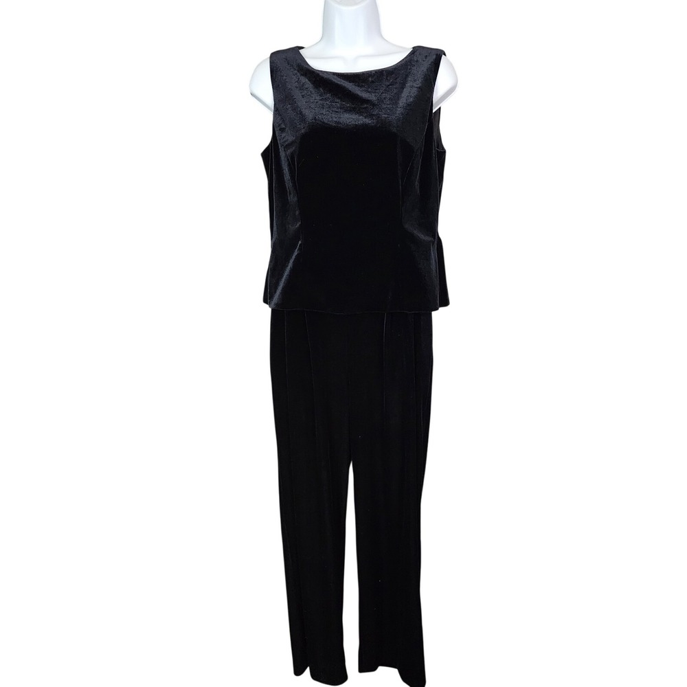 Vtg J . STEVENS Size 6 Carol Escritor Chic Black Velvet Peplum Jumpsuit Pockets